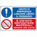 Cartello multisimbolo uscita emergenza lasciare libero. . . EN ISO 7010
