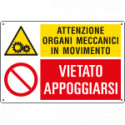 Cartello multisimbolo ATTENZIONE ORGANI MECCANICI IN MOVIMENTO . .