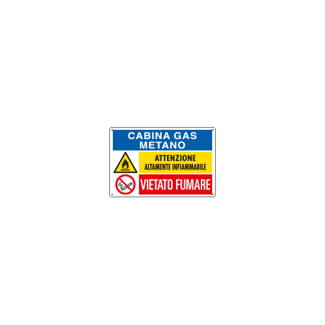 Cartello multisimbolo CABINA GAS METANO attenzione altam. . EN ISO 7010