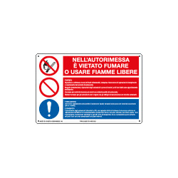 Cartello multisimbolo VIETATO FUMARE O USARE FIAMME. . . . EN ISO 7010