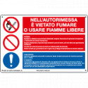 Cartello multisimbolo VIETATO FUMARE O USARE FIAMME. . . . EN ISO 7010