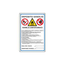 Cartello multisimbolo norme comportamento "deposito gasolio"
