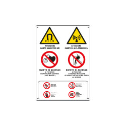 Cartello multisimbolo Attenzione campo magnetico EN ISO 7010