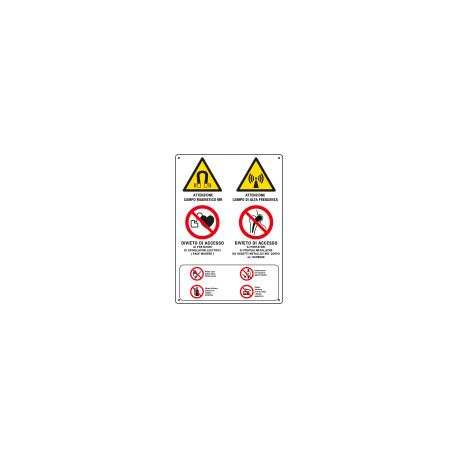 Cartello multisimbolo Attenzione campo magnetico EN ISO 7010