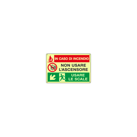 Etichetta ad. luminesc. In caso di incendio discesa sinistra EN ISO 7010