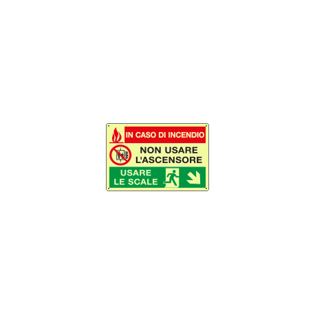 Cartello PVC luminesc. In caso di incendio discesa destra EN ISO 7010