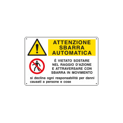 Cartello autoadesivo multisimbolo EasyFix attenz. sbarra au. EN ISO 7010