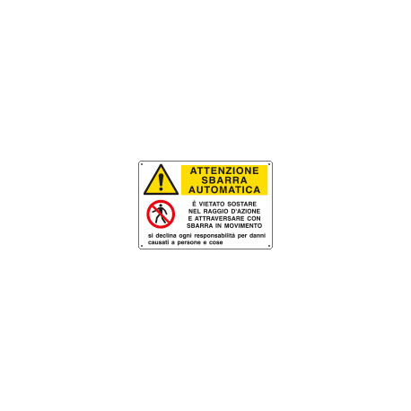 Cartello autoadesivo multisimbolo EasyFix attenz. sbarra au. EN ISO 7010