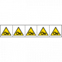 Foglio n. 5 etichette adesive 60x60 Pericolo organi in moto