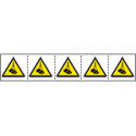 Foglio n. 5 etichette adesive 60x60 Pericolo Carico Sospeso ISO 7010