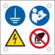 Cartello multisimbolo 4 simboli: obbligo, pericolo,divieto EN ISO 7010