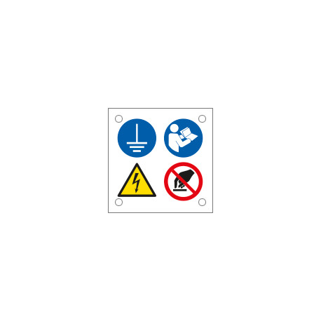 Cartello multisimbolo 4 simboli: obbligo, pericolo,divieto EN ISO 7010