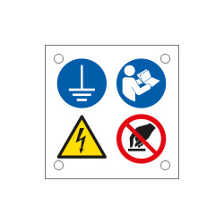 Cartello multisimbolo 4 simboli: obbligo, pericolo,divieto EN ISO 7010