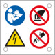 Cartello multisimbolo 4 simboli: obbligo, pericolo,divieto EN ISO 7010