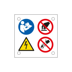 Cartello multisimbolo 4 simboli: obbligo, pericolo,divieto EN ISO 7010