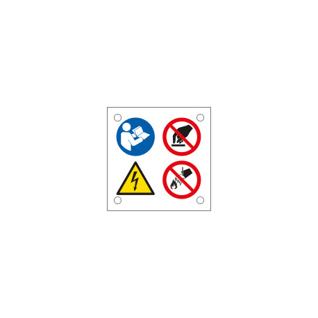 Cartello multisimbolo 4 simboli: obbligo, pericolo,divieto EN ISO 7010