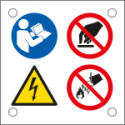 Cartello multisimbolo 4 simboli: obbligo, pericolo,divieto EN ISO 7010