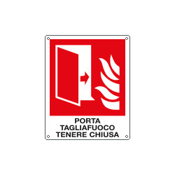 Cartello sicurezza porta tagliafuoco a norma EN ISO 7010 simbolo+testo