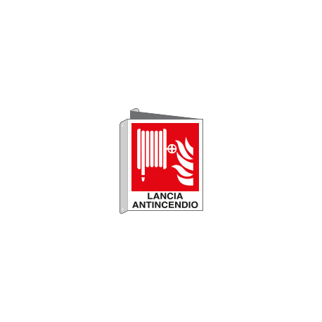 Cartello bifacciale LANCIA ANTINCENDIO EN ISO 7010