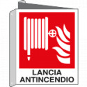 Cartello bifacciale LANCIA ANTINCENDIO EN ISO 7010