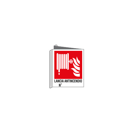 Cartello bifacciale LANCIA ANTINCENDIO N. EN ISO 7010