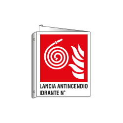 Cartello bifacciale simbolo lancia antincendio idrante