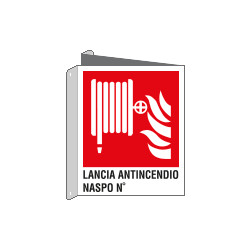 Cartello bifacciale sicurezza lancia antincendio naspo EN ISO 7010