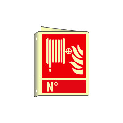 Cartello bifacciale "lancia antincendio n"EN ISO 7010 fotoluminescente