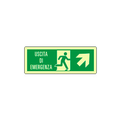 Cartello luminescente DIN uscita di emerg. freccia dx alto EN ISO 7010