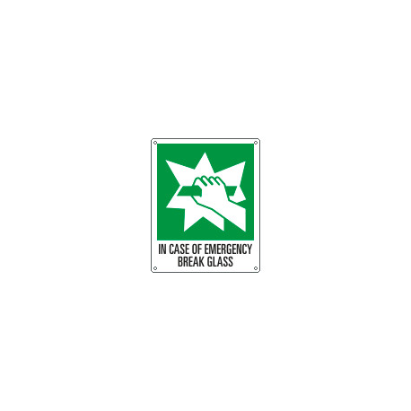 Sign emergency IN CASE OF EMERGENCY BREAK GLASS EN ISO 7010 E008