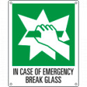 Sign emergency IN CASE OF EMERGENCY BREAK GLASS EN ISO 7010 E008