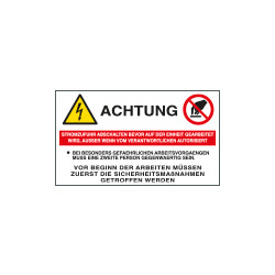 Sign hazard ACHTUNG STROMZUFUHR EN ISO 7010