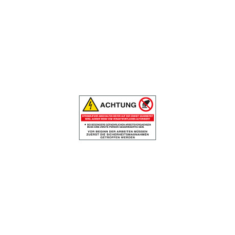 Sign hazard ACHTUNG STROMZUFUHR EN ISO 7010