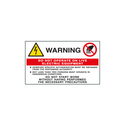 Sheet n. 3 label DO NOT OPERATE ON LIVE ELECTRIC EQUIPMENT EN ISO 7010