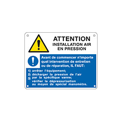 Sign ATTENTION INSTALLATION AIR EN PRESSION EN ISO 7010