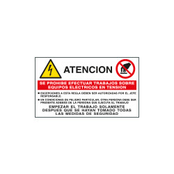 Sign warning"ATENCION SE PROHIBE EFECTUAR TRABAJOS SOBRE. . "EN ISO 7010