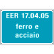 Cartello alluminio rifiuti speciali EER 17. 04. 05