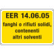 Cartello alluminio rifiuti pericolosi EER 14. 06. 05