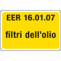 Cartello alluminio rifiuti pericolosi EER 16. 01. 07