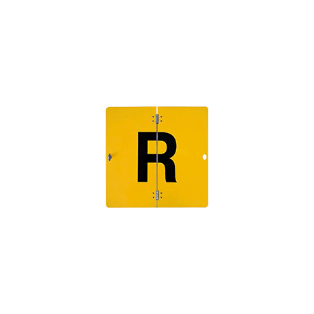 Pannello rifiuti lettera R fondo giallo scritta nera