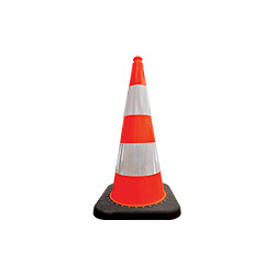 Cono rosso h. mm 700 2 bande rifrangenti classe 2 base caucciu'