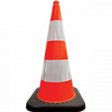 Cono rosso h. mm 700 2 bande rifrangenti classe 2 base caucciu'