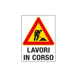 Cartello in Polionda Lavori in corso