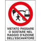 Cartello in Polionda Vietato passare o sostare nel raggio di azione. . .
