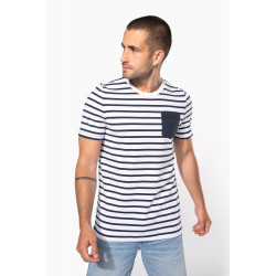 T-shirt manica corta a righe stile marinaio con tasca K378 Kariban