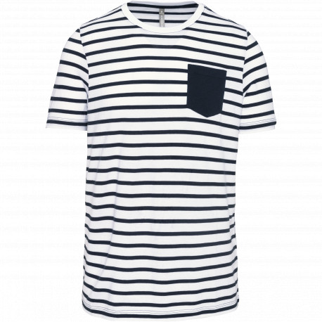 T-shirt manica corta a righe stile marinaio con tasca K378 Kariban