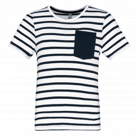 T-shirt bambino manica corta a righe stile marinaio con tasca K379 Kariban