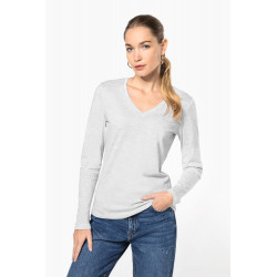 T-shirt donna manica lunga scollo a V K382 Kariban