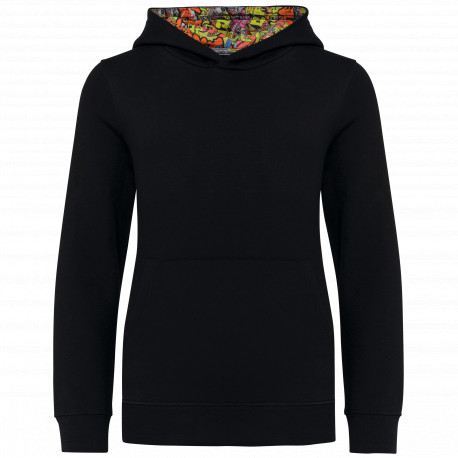 Felpa bambino unisex con cappuccio a contrasto con motivi K4014 Kariban