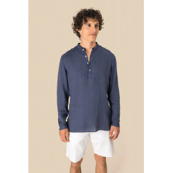Camicia uomo con collo alla coreana slavata in lino SP507 Spasso